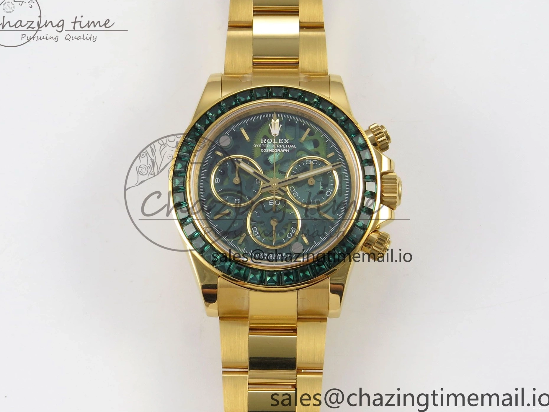 Bezel YG Crystals MPF SA4801 Skeleton Bracelet Custom 40mm Modded Green Dial Daytona on 0427